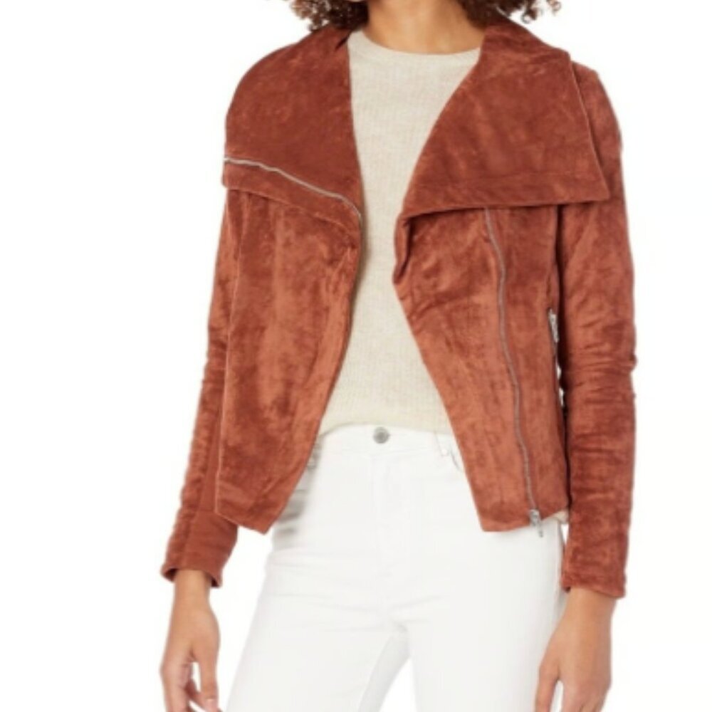 SL8 Vegan leather Faux Suede Moto Jacket - Luxe in Rust Orange- Small - Picture 4 of 10